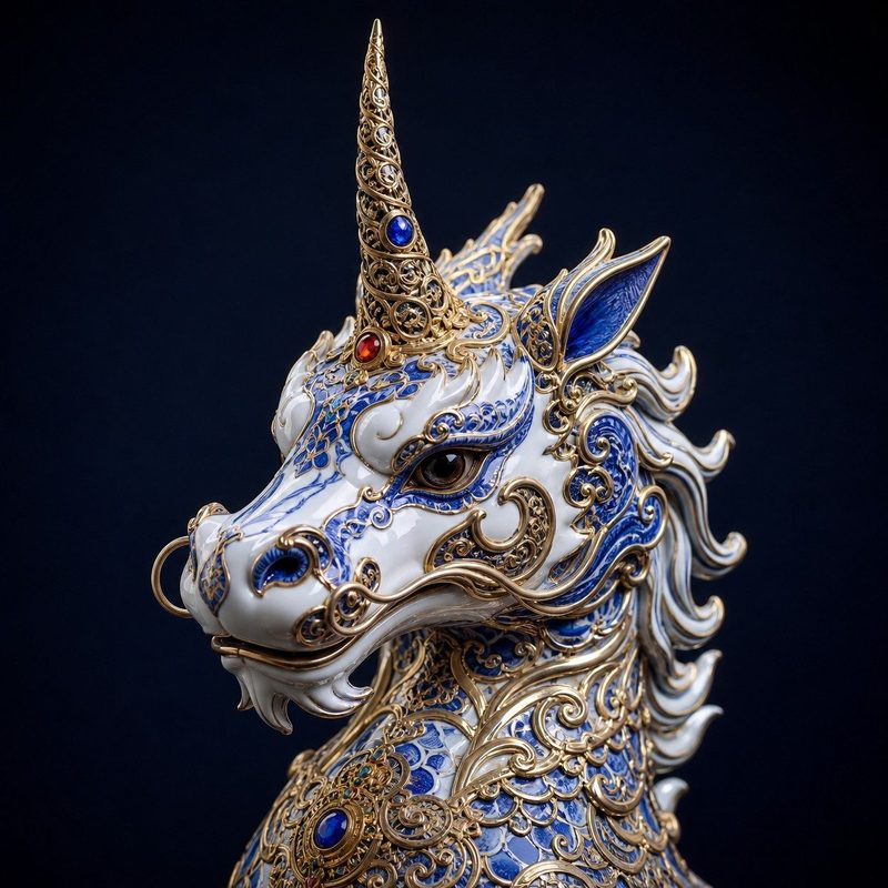 Original blue-and-gold qilin bust design