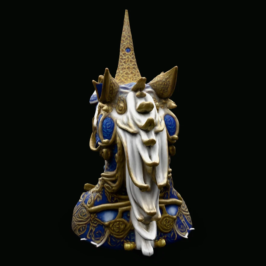 The mesh Sculptly generated from that reference, rendered from behind to show geometry the reference never showed