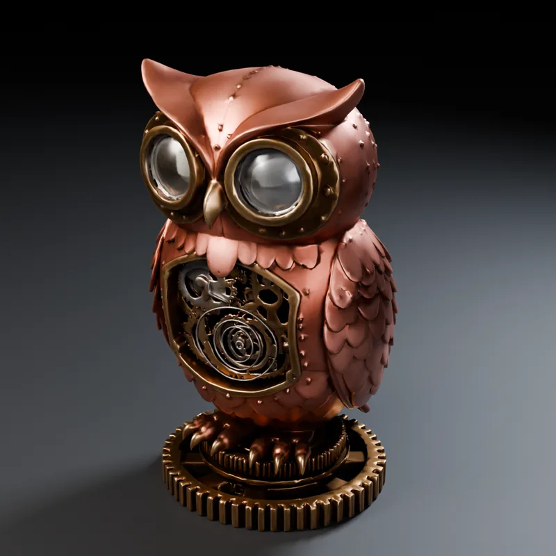 Clockwork owl, generated with Fine Detail from one picture: studio render