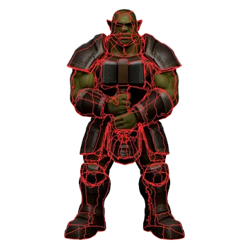 Free GLB of a gallery orc with its open edges traced in red
