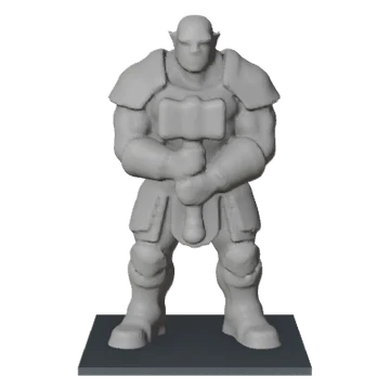 The same orc as a repaired, closed STL standing on a print bed