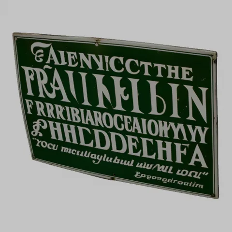 The Ultra Detail enamel sign GLB rendered in Blender 5.2 after import, clean shape but scrambled lettering
