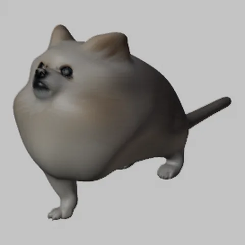 The Ultra Detail Pomeranian GLB rendered in Blender 5.2 after import, a smooth figurine with a tail