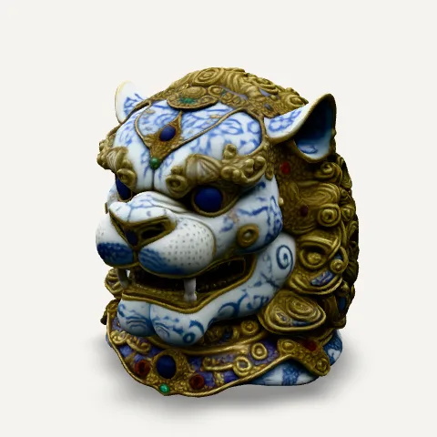 Porcelain lion, a generated GLB model rendered in the viewer