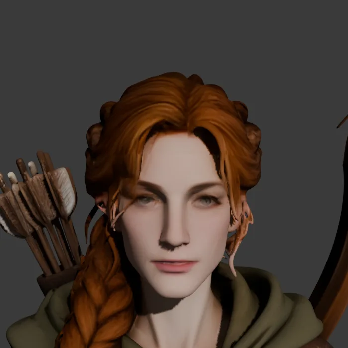 Ultra Detail result: a symmetrical face with clear eyes, eyebrows, nose and lips, and braided hair with separate strands.
